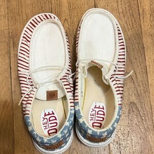 Hey Dude Kids Red and Blue Striped Sneakers American Flag